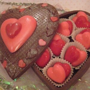 Edible Solid Milk Chocolate Heart Box Filled With Red and Pink Candies