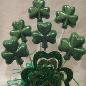 24-Green Glittery Chocolate Shamrock Lollipops
