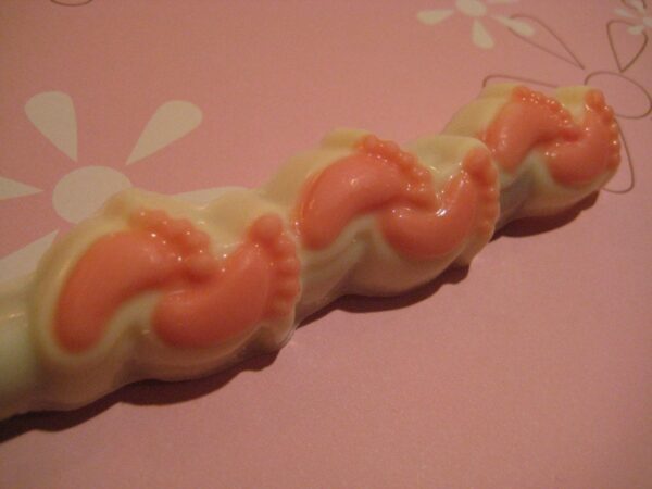 12-Baby Footprints, White Chocolate Covered Pretzel Rods For Baby Shower/Party Favors - Image 3