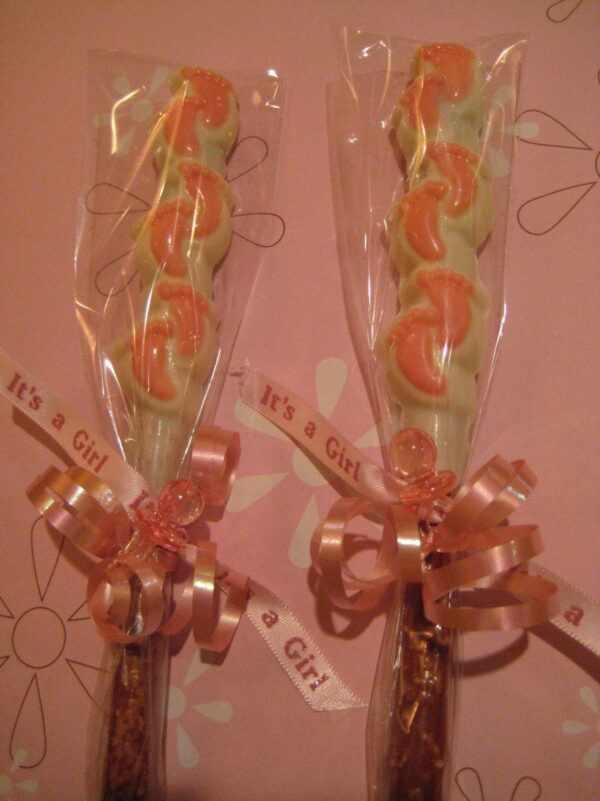12-Baby Footprints, White Chocolate Covered Pretzel Rods For Baby Shower/Party Favors - Image 4