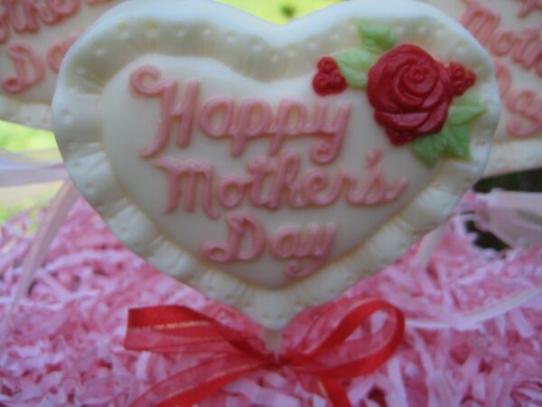 6-Happy Mothers Day Heart Shaped Chocolate Lollipops - Image 2