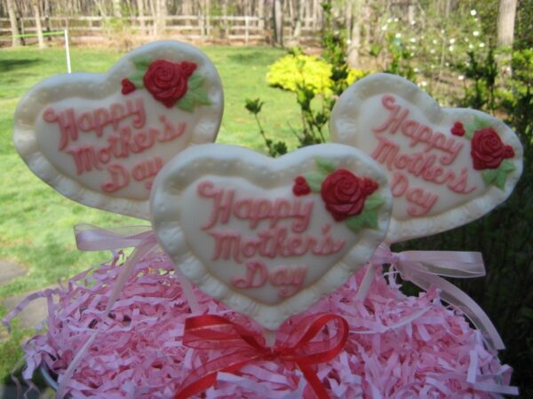 6-Happy Mothers Day Heart Shaped Chocolate Lollipops - Image 3