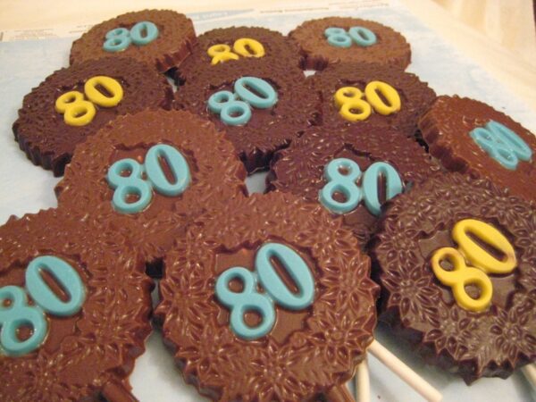 12-Milk Chocolate 80th Birthday Chocolate Lollipop Favors