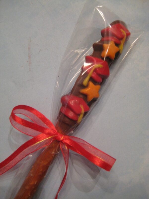 12-Graduation Chocolate Covered Pretzel Rods With Caps and Stars - Image 3
