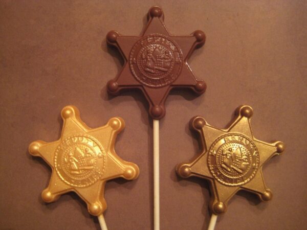 12- Chocolate Deputy Sheriff Badge Lollipops
