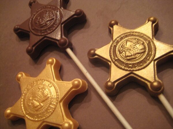 12- Chocolate Deputy Sheriff Badge Lollipops - Image 2