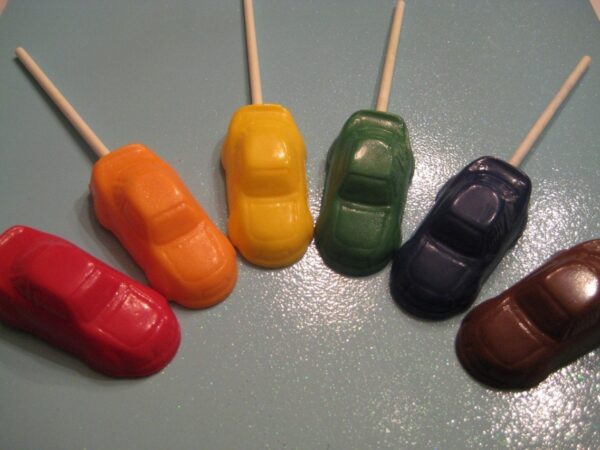 24-Assorted Rainbow White Chocolate Race Car Lollipop Favors - Image 2