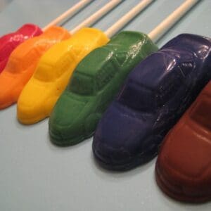 24-Assorted Rainbow White Chocolate Race Car Lollipop Favors