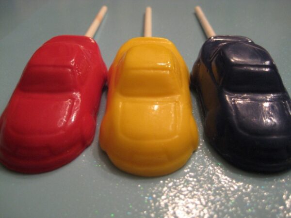24-Assorted Rainbow White Chocolate Race Car Lollipop Favors - Image 4