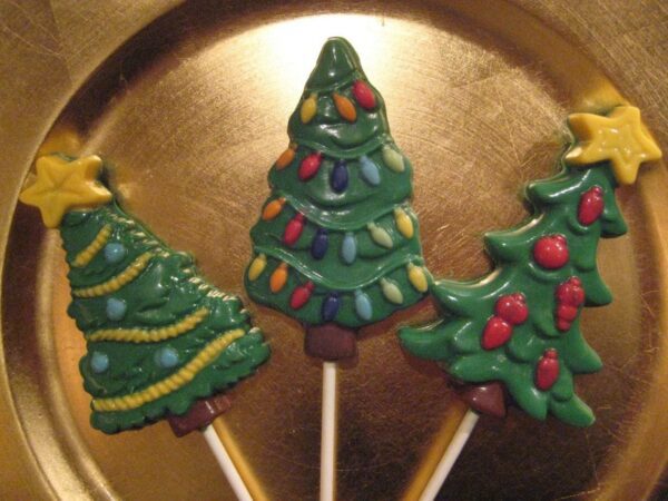 12- Festive Chocolate Christmas Tree Lollipop Favors - Image 6