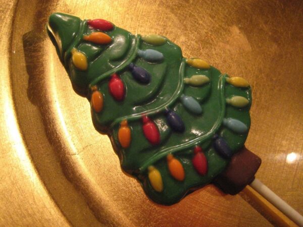 12- Festive Chocolate Christmas Tree Lollipop Favors - Image 7