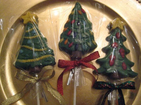 12- Festive Chocolate Christmas Tree Lollipop Favors - Image 8