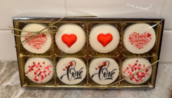 8- Valentine Decorated White Chocolate Covered Oreo Gift Box