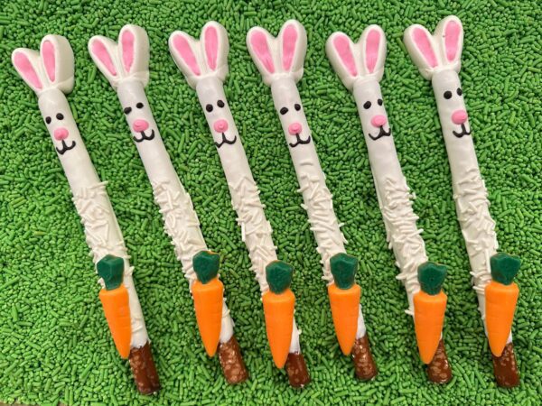 12-Easter Bunny Chocolate Covered Pretzel Rods for Easter/Easter Basket/Easter Party - Image 3