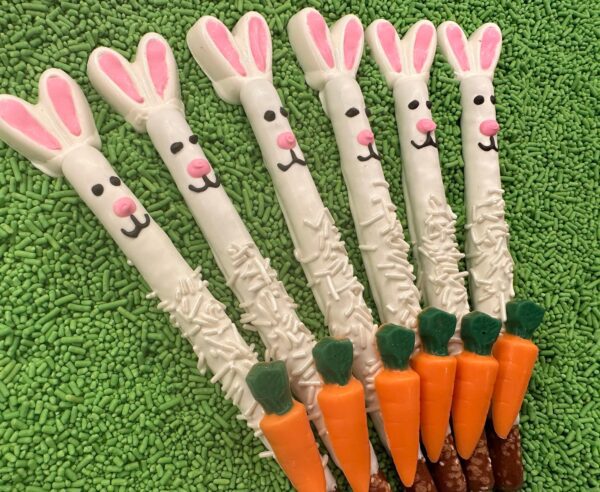 12-Easter Bunny Chocolate Covered Pretzel Rods for Easter/Easter Basket/Easter Party - Image 2