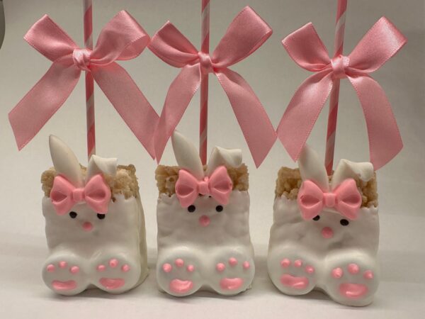 Easter Bunny Chocolate Covered Rice Krispie Treats for Easter Basket