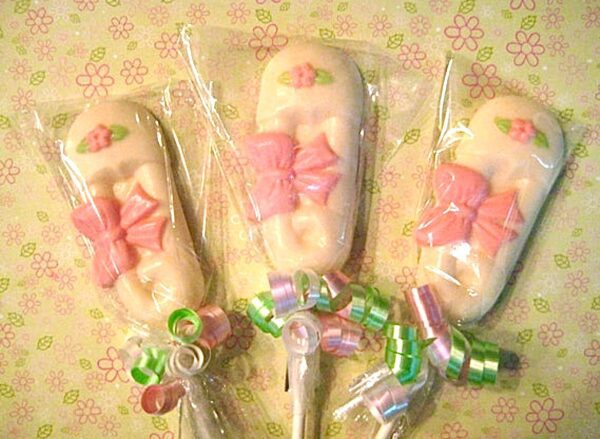 12-Precious White Chocolate Saftey Pin Lollipop Favors For Boy/Girl Baby Shower - Image 3