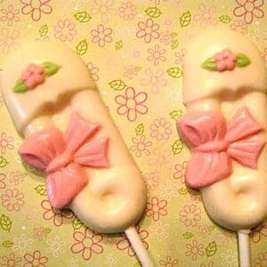 12-Precious White Chocolate Saftey Pin Lollipop Favors For Boy/Girl Baby Shower
