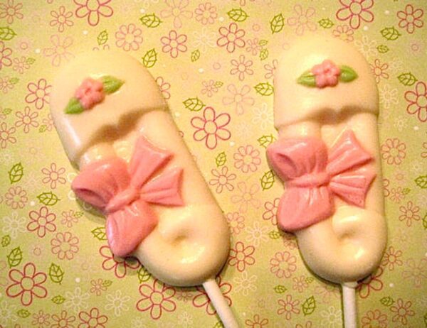12-Precious White Chocolate Saftey Pin Lollipop Favors For Boy/Girl Baby Shower
