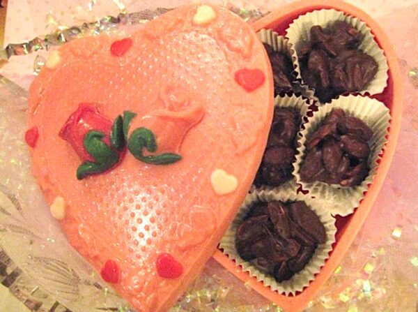 Edible Chocolate Heart Box Filled With Chocolate Covered Peanut Clusters