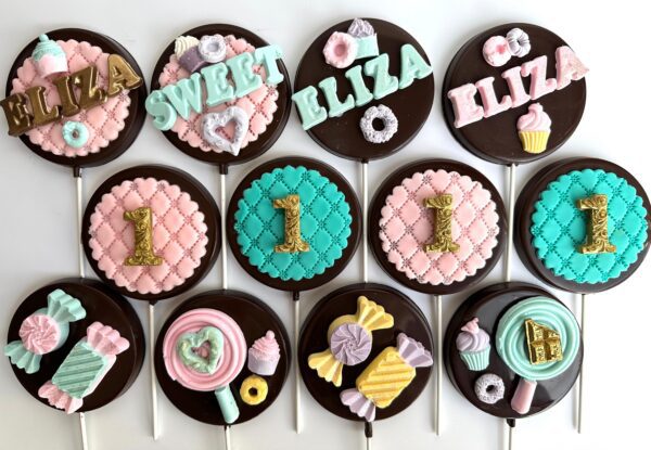 12-Candy Themed Chocolate Lollipops for Birthday Party
