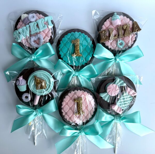 12-Candy Themed Chocolate Lollipops for Birthday Party - Image 2
