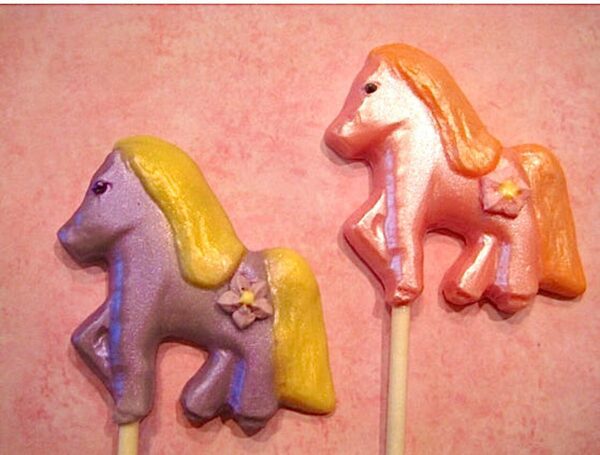 12- Shimmery Princess Pony White Chocolate Party Favor Lollipops - Image 2