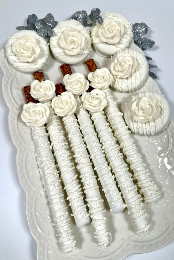 12-Oreos AND 12-White Chocolate Covered Pretzels With Flowers For Wedding/Bridal Shower - Image 7
