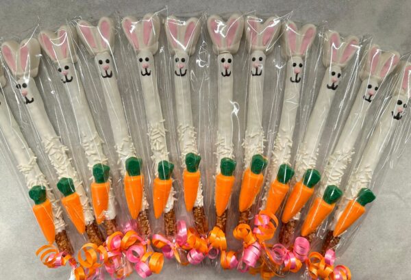 12-Easter Bunny Chocolate Covered Pretzel Rods for Easter/Easter Basket/Easter Party - Image 5