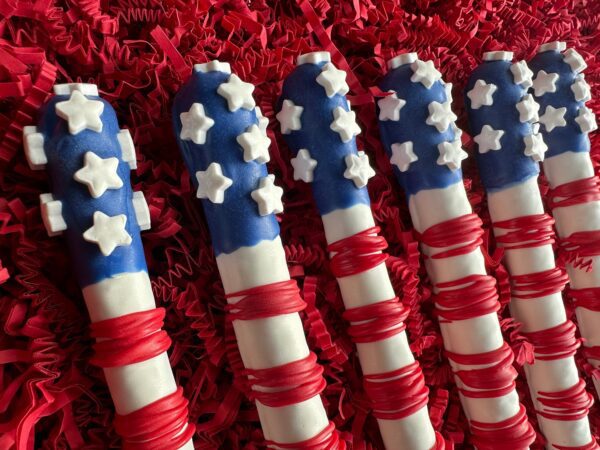 12-Patriotic Flag Chocolate Covered Pretzel Rods For Memorial Day/4th of July Picnic - Image 3