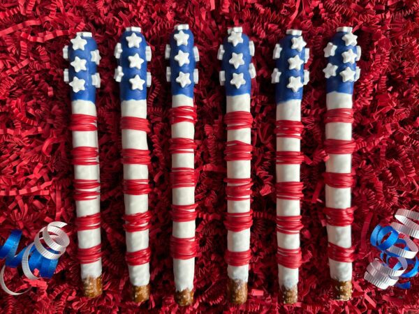 12-Patriotic Flag Chocolate Covered Pretzel Rods For Memorial Day/4th of July Picnic - Image 6