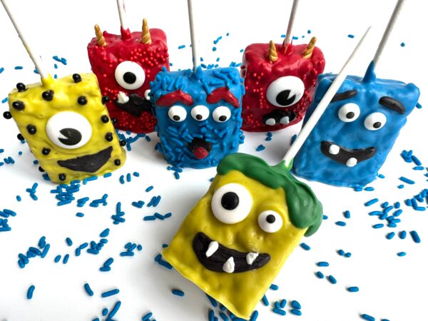 12-Crazy Monster Chocolate Covered Rice Krispie Treats For Birthday Party/Monster Theme/Party Favors