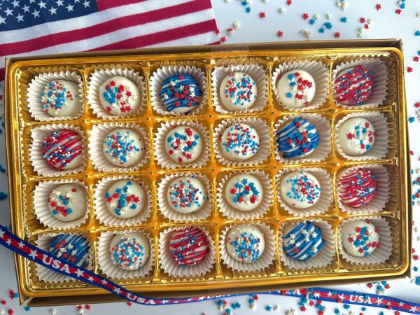 24 Patriotic Chocolate Covered Mini Oreo Gift Box For Memorial Day Party/Fourth of July Party/Picnic