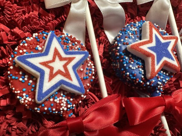 12-Patriotic Red, White and Blue Star Chocolate Covered Oreo Pops For Memorial Day Party/4th of July Picnic - Image 2