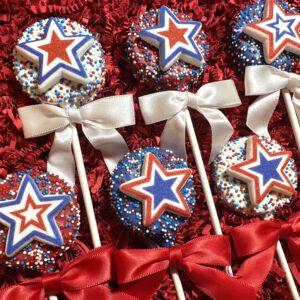 12-Patriotic Red, White and Blue Star Chocolate Covered Oreo Pops For Memorial Day Party/4th of July Picnic