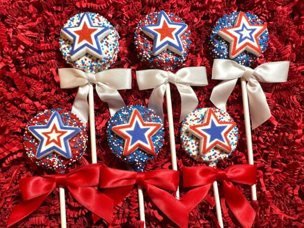 12-Patriotic Red, White and Blue Star Chocolate Covered Oreo Pops For Memorial Day Party/4th of July Picnic - Image 5