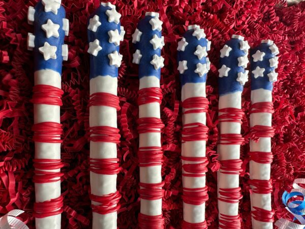 12-Patriotic Flag Chocolate Covered Pretzel Rods For Memorial Day/4th of July Picnic - Image 2