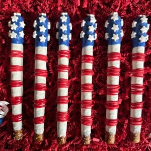 12-Patriotic Flag Chocolate Covered Pretzel Rods For Memorial Day/4th of July Picnic