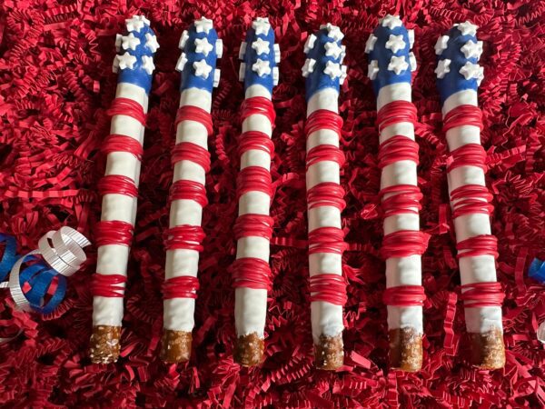 12-Patriotic Flag Chocolate Covered Pretzel Rods For Memorial Day/4th of July Picnic - Image 4