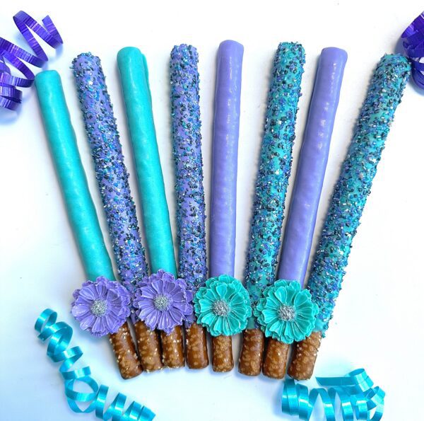 12-Purple & Teal Chocolate Covered Pretzels For Birthday Party/Wedding Favor/Shower Favors - Image 2
