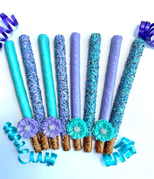 12-Purple & Teal Chocolate Covered Pretzels For Birthday Party/Wedding Favor/Shower Favors - Image 4