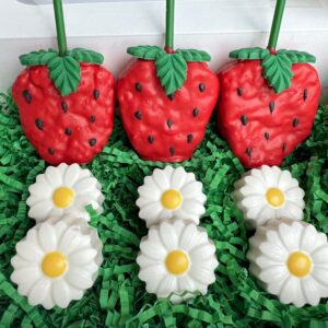 6-Strawberry Shaped Rice Krispie Treats & 6 Chocolate Covered Mini Oreo Blossoms Gift Box For Tea Party/Birthday Party/Birthday Gift