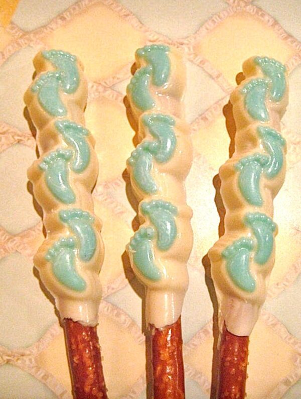 12-Blue Footprints White Chocolate Covered Pretzel Rods - Image 5