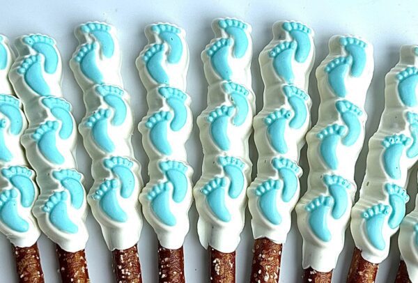 12-Blue Footprints White Chocolate Covered Pretzel Rods - Image 3