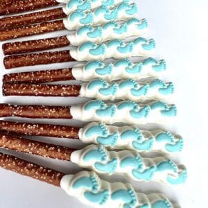 12-Blue Footprints White Chocolate Covered Pretzel Rods