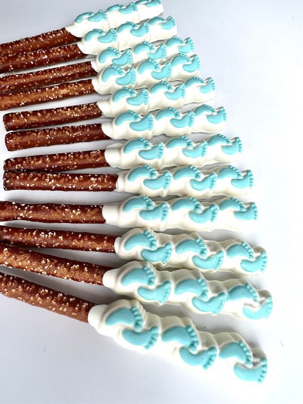 12-Blue Footprints White Chocolate Covered Pretzel Rods