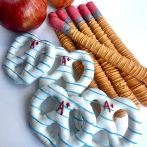 6-Pencil Chocolate Covered Pretzel Rods & 6-Paper Chocolate Covered Pretzel Twists For Teacher Gift/School Party/Birthday Favors