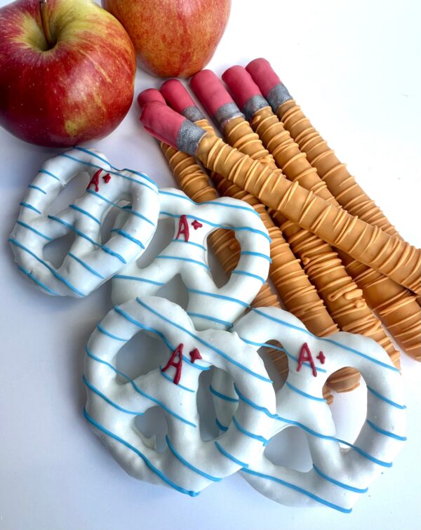 6-Pencil Chocolate Covered Pretzel Rods & 6-Paper Chocolate Covered Pretzel Twists For Teacher Gift/School Party/Birthday Favors
