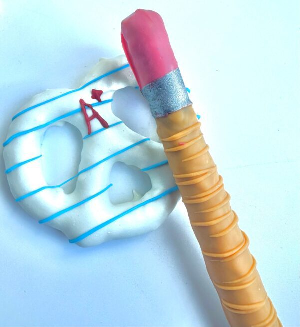6-Pencil Chocolate Covered Pretzel Rods & 6-Paper Chocolate Covered Pretzel Twists For Teacher Gift/School Party/Birthday Favors - Image 2