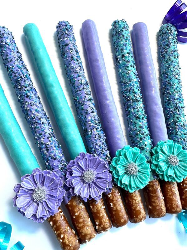 12-Purple & Teal Chocolate Covered Pretzels For Birthday Party/Wedding Favor/Shower Favors